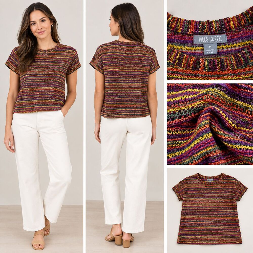 Falls Creek Multicolor Striped Sweater Knit Top Womens Size Medium